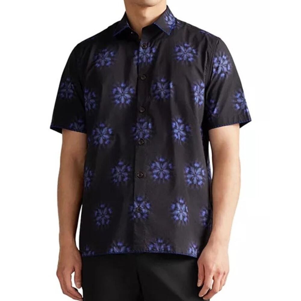 Ted Baker Mens Psychedelic Button Up Shirt Medium Black Blue Indie Retro Casual